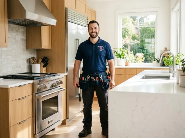 Appliance Repair Hero technician in a Atco, NJ kitchen after an appliance repair